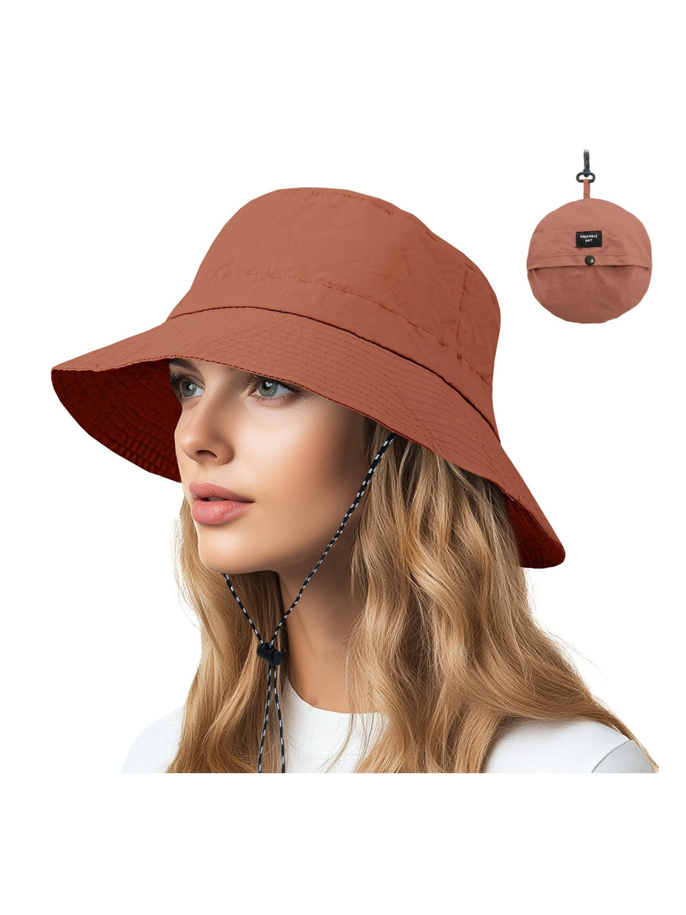 Sun Bucket Hats for Woman Men Lightweight Sun Hat Packable | Brick Red | Size OS